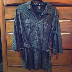 Black with white pin dot collared blouse